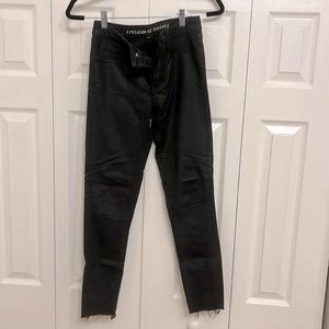 Articles of Society; Shiny Black Skinny Pants with frayed hem; Size 24